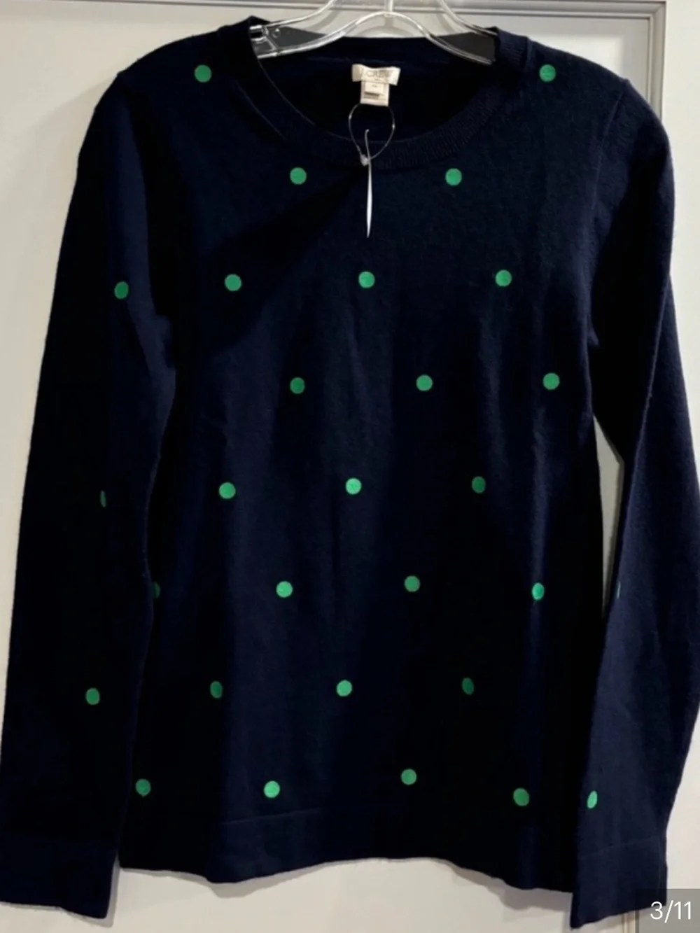 J. Crew NEW Teddie Merino Wool Polka Dot Crewneck Sweater Blue Green Womens XS